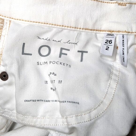 Loft White High Waisted Flared Crop Open Ankle Hem Denim Pants Size 26/2 - Picture 6 of 7
